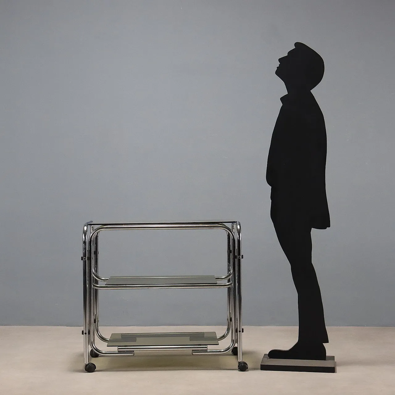 Carrello in metallo e vetro fumé, fine '900 3