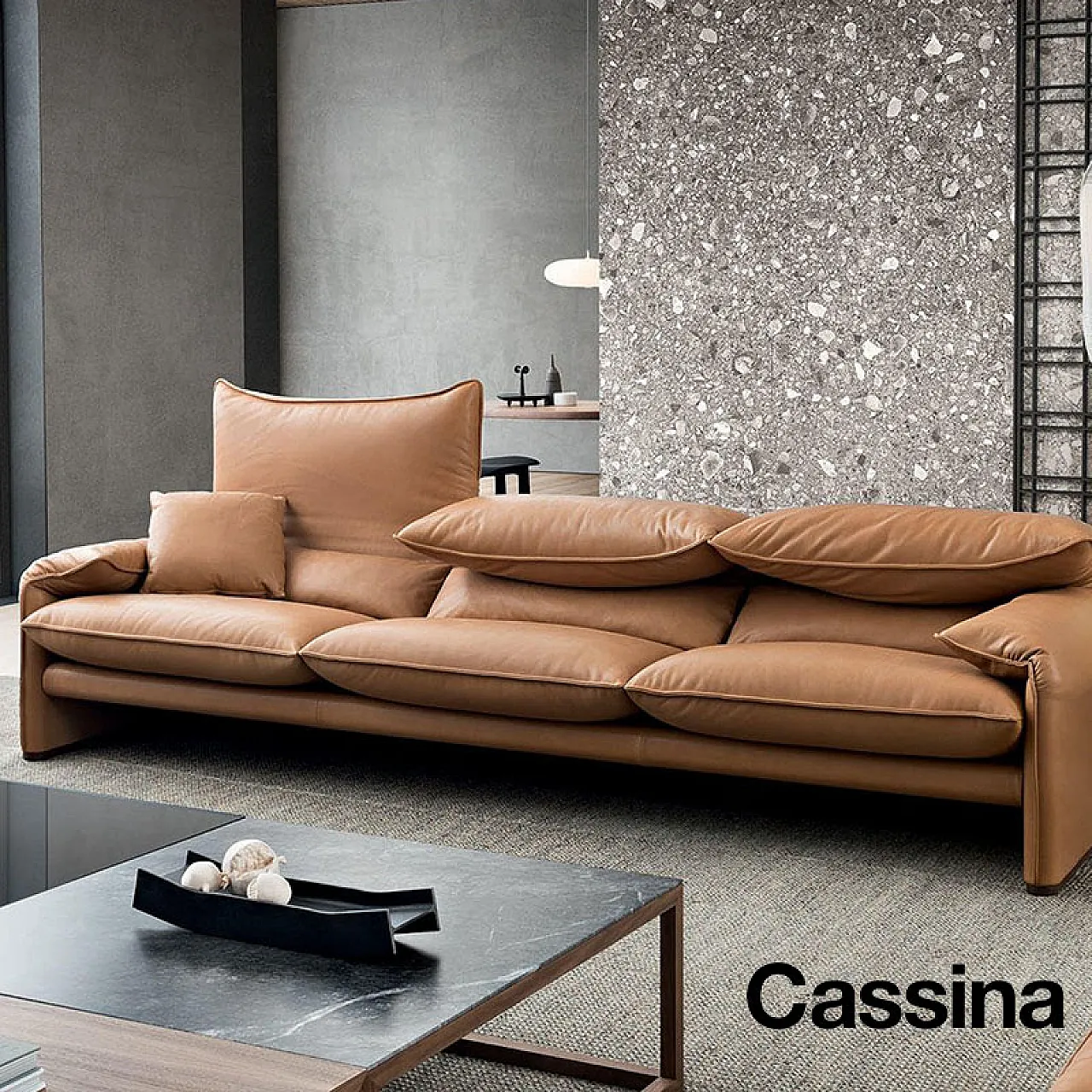 Maralunga sofa by Cassina leather, 2000s 1
