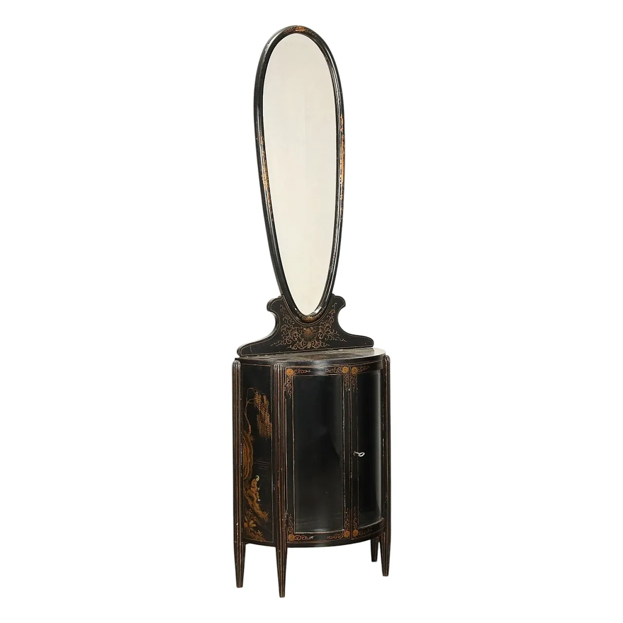 Chinoiserie style vanity showcase demi lune with mirror, 20th century 1
