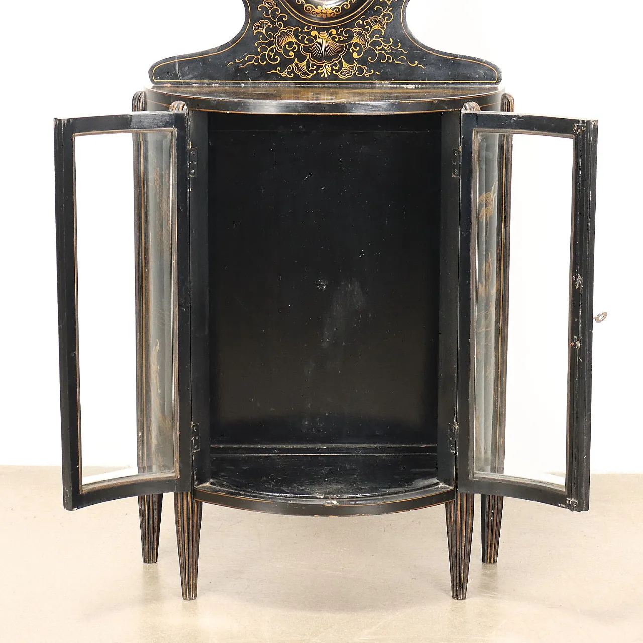 Chinoiserie style vanity showcase demi lune with mirror, 20th century 4