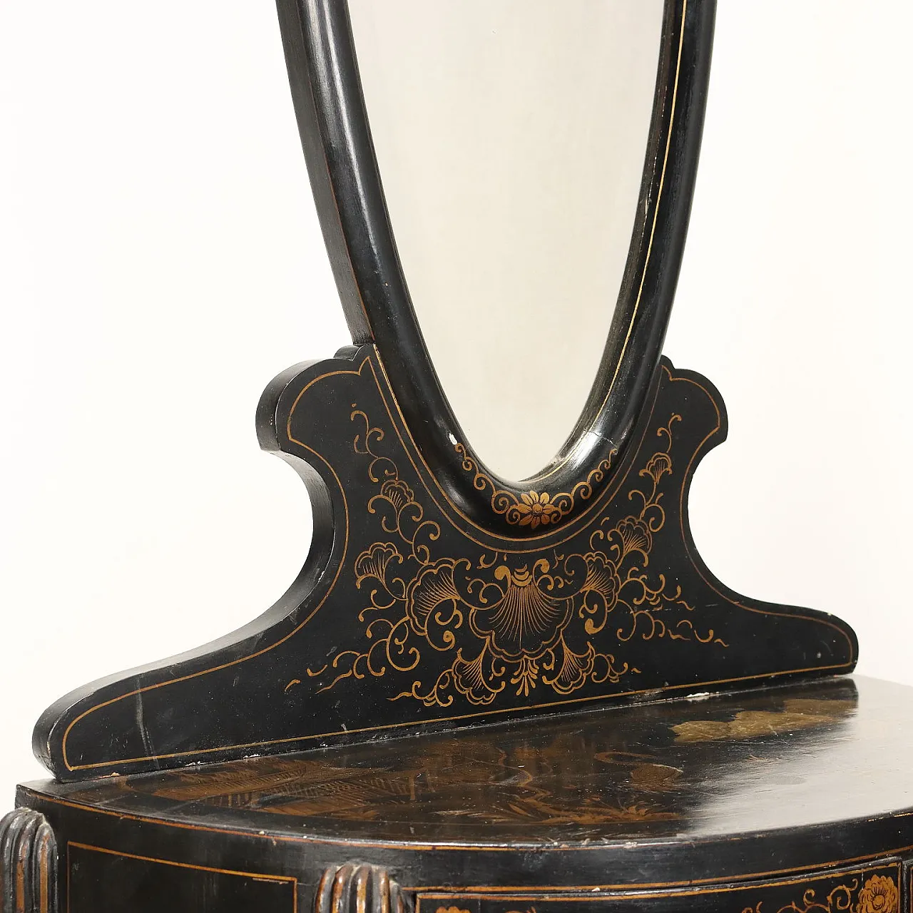 Chinoiserie style vanity showcase demi lune with mirror, 20th century 8