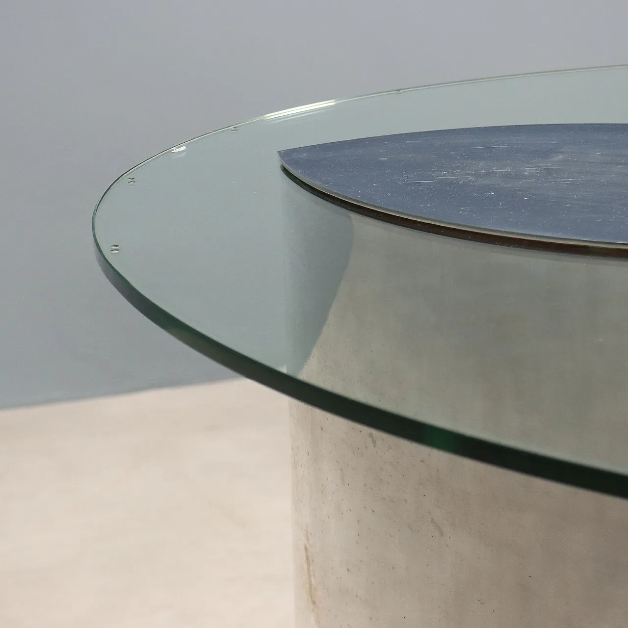 Table with glass top and stamped steel base, 20th century 5