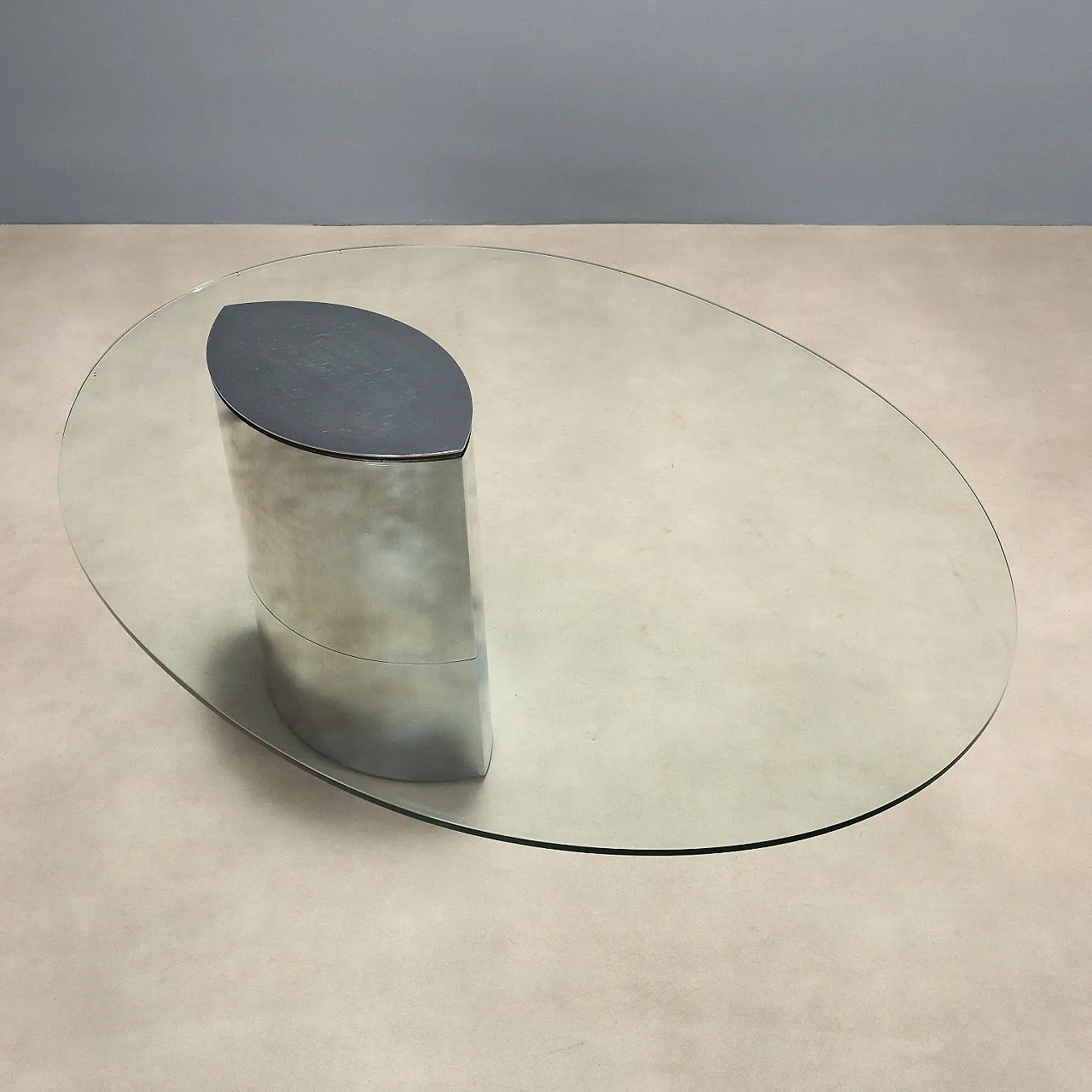 Table with glass top and stamped steel base, 20th century 8