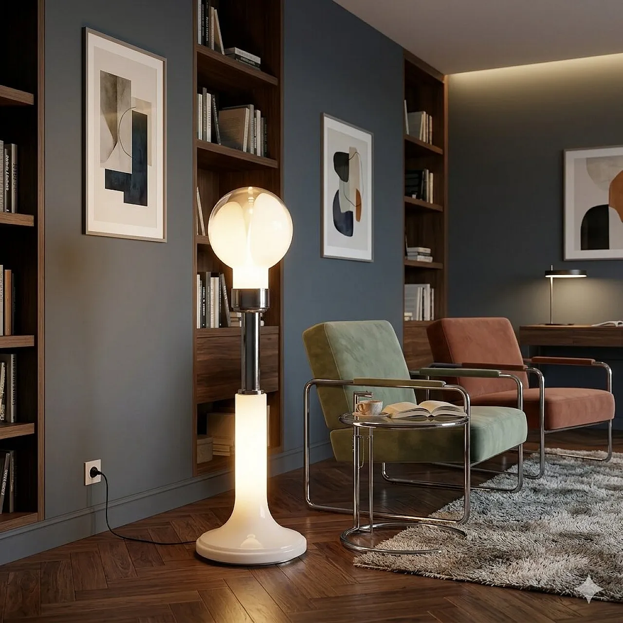 Lampada da terra con diffusore in vetro lavorato, anni '70 2