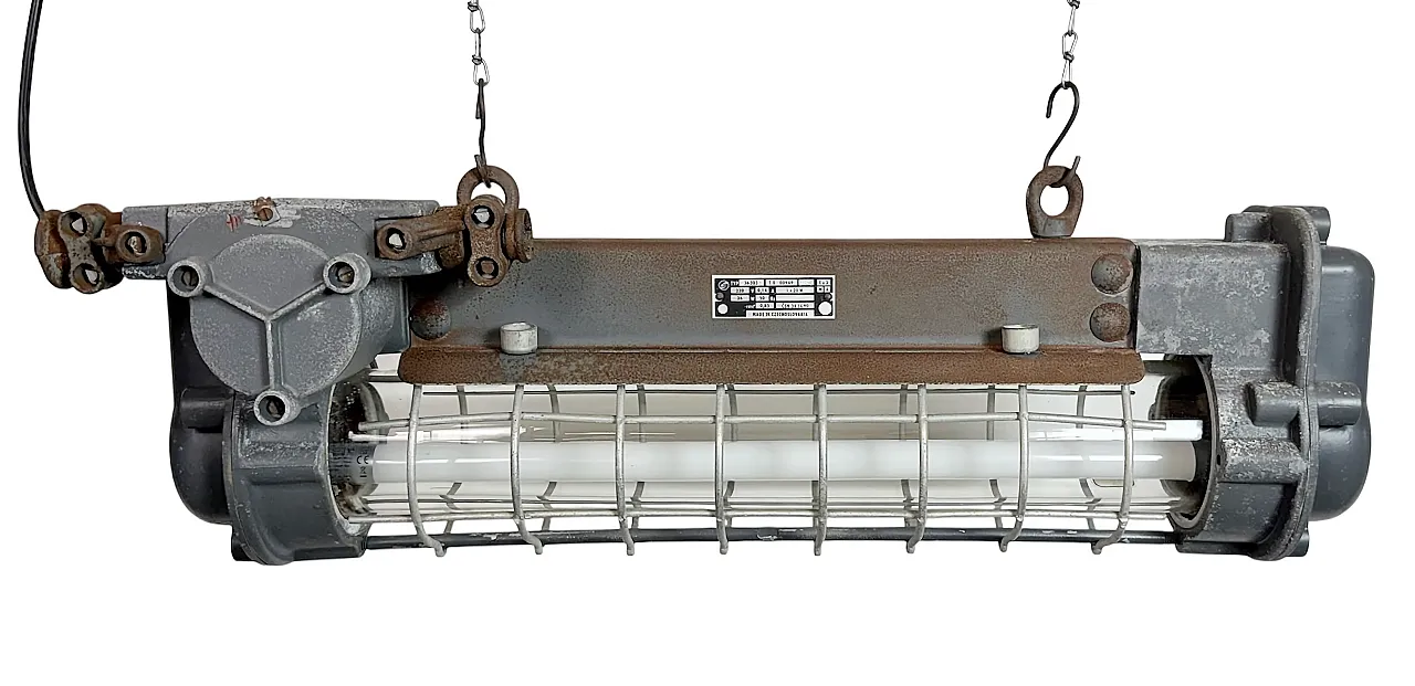 Grey Industrial Hanging Tube Light from Elektrosvit, 1970s 1