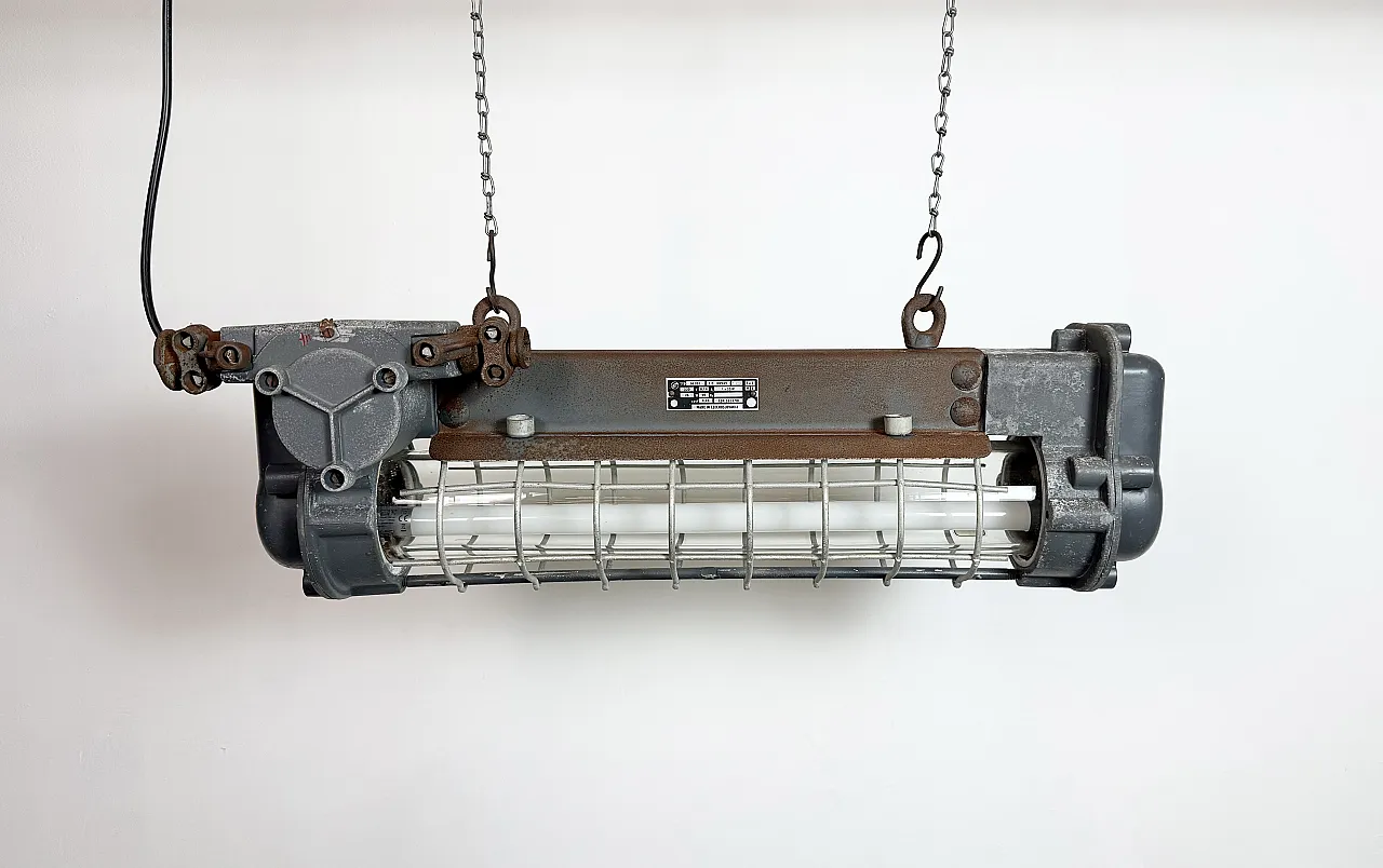 Grey Industrial Hanging Tube Light from Elektrosvit, 1970s 2