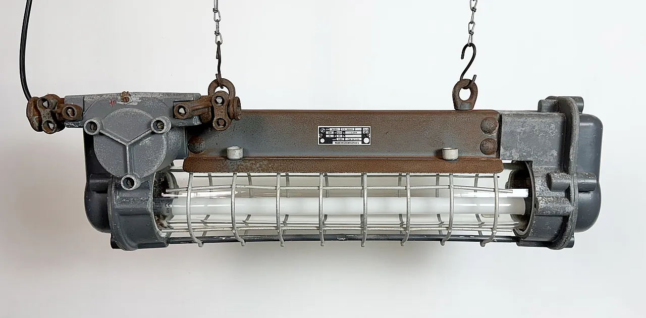 Grey Industrial Hanging Tube Light from Elektrosvit, 1970s 3