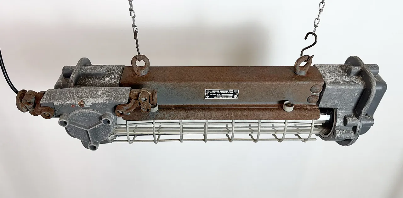 Grey Industrial Hanging Tube Light from Elektrosvit, 1970s 8
