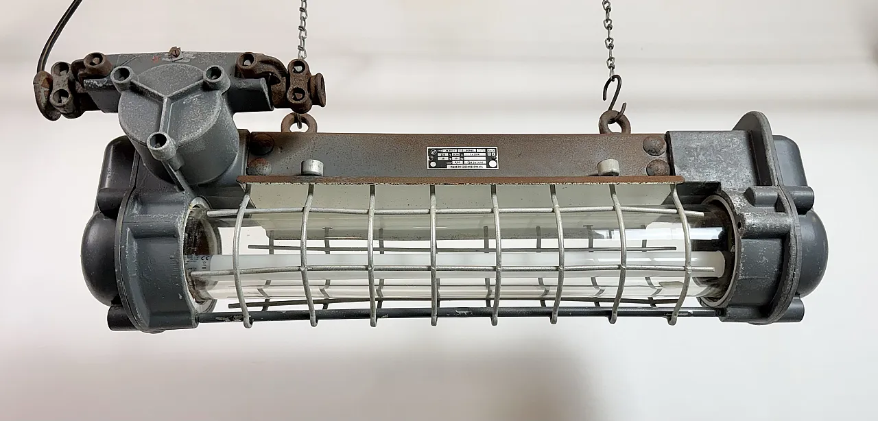 Grey Industrial Hanging Tube Light from Elektrosvit, 1970s 11