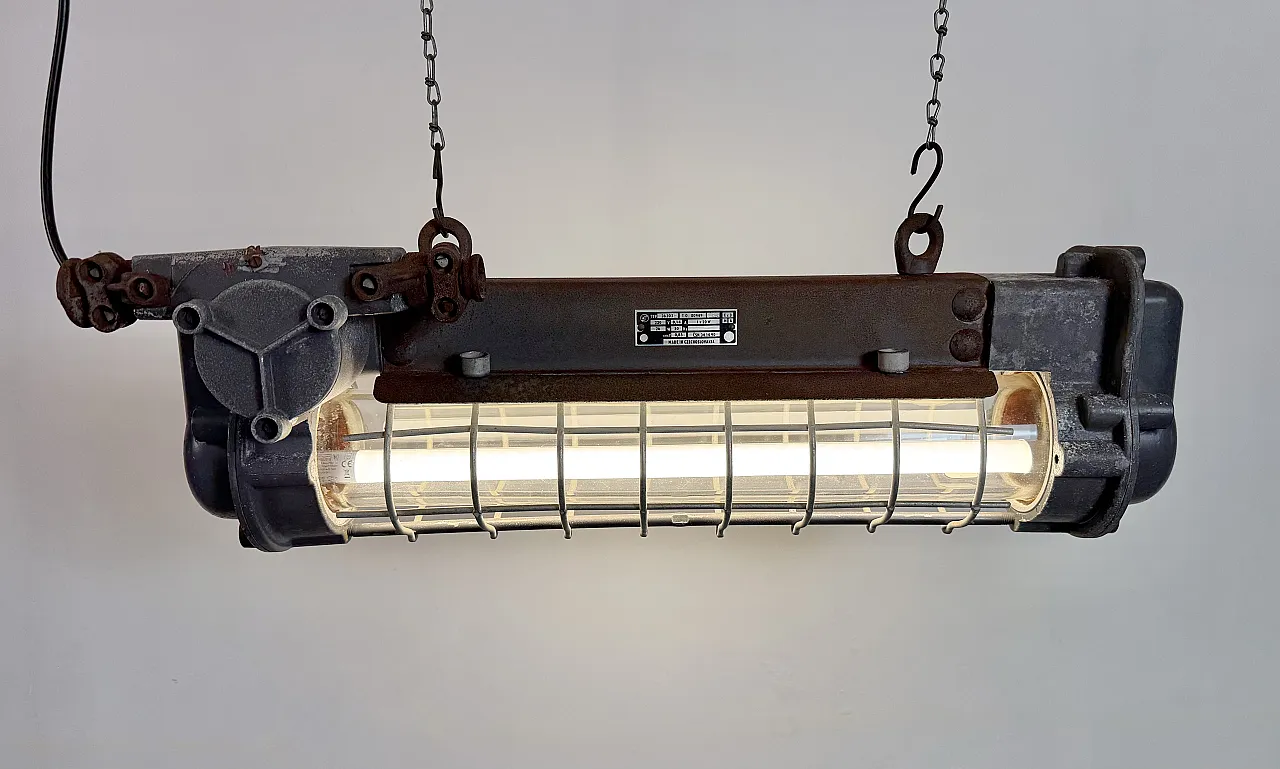 Grey Industrial Hanging Tube Light from Elektrosvit, 1970s 13