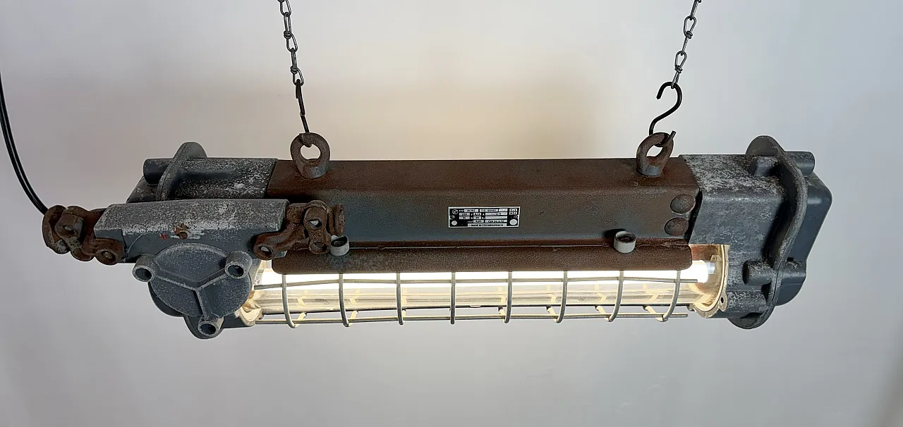 Grey Industrial Hanging Tube Light from Elektrosvit, 1970s 14