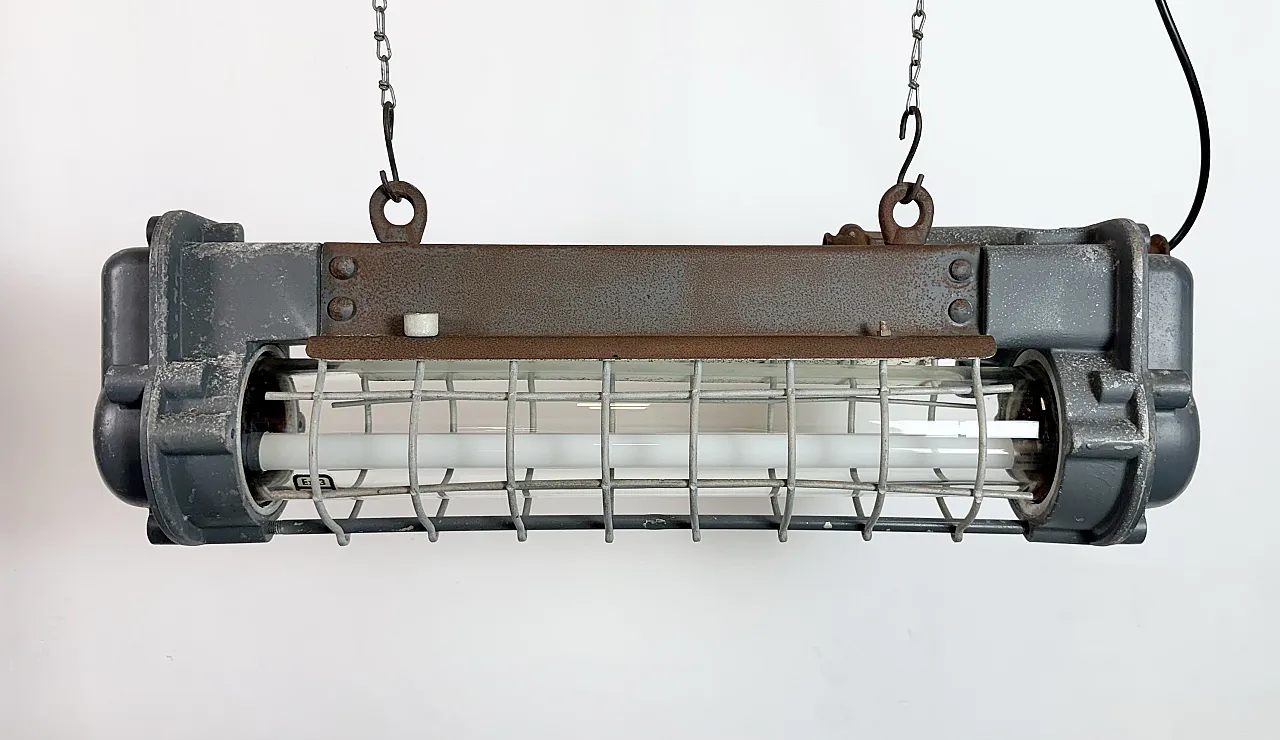 Grey Industrial Hanging Tube Light from Elektrosvit, 1970s 17