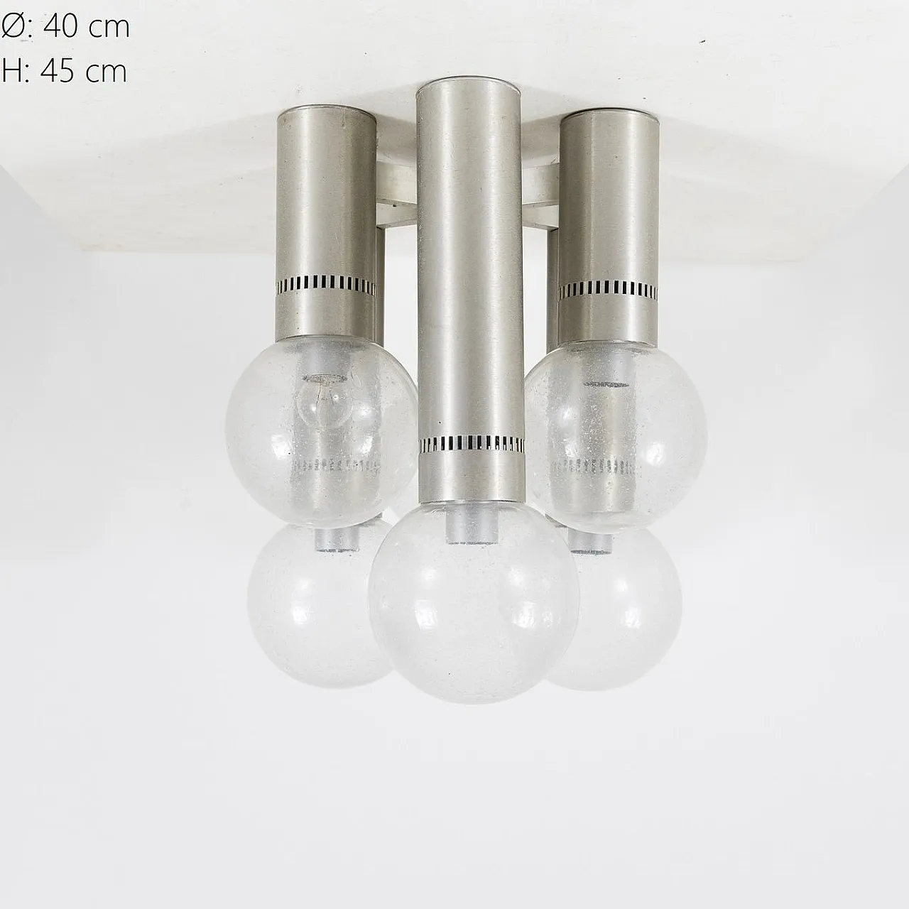 Lampadario a 6 luci in metallo e vetro, anni '70 2