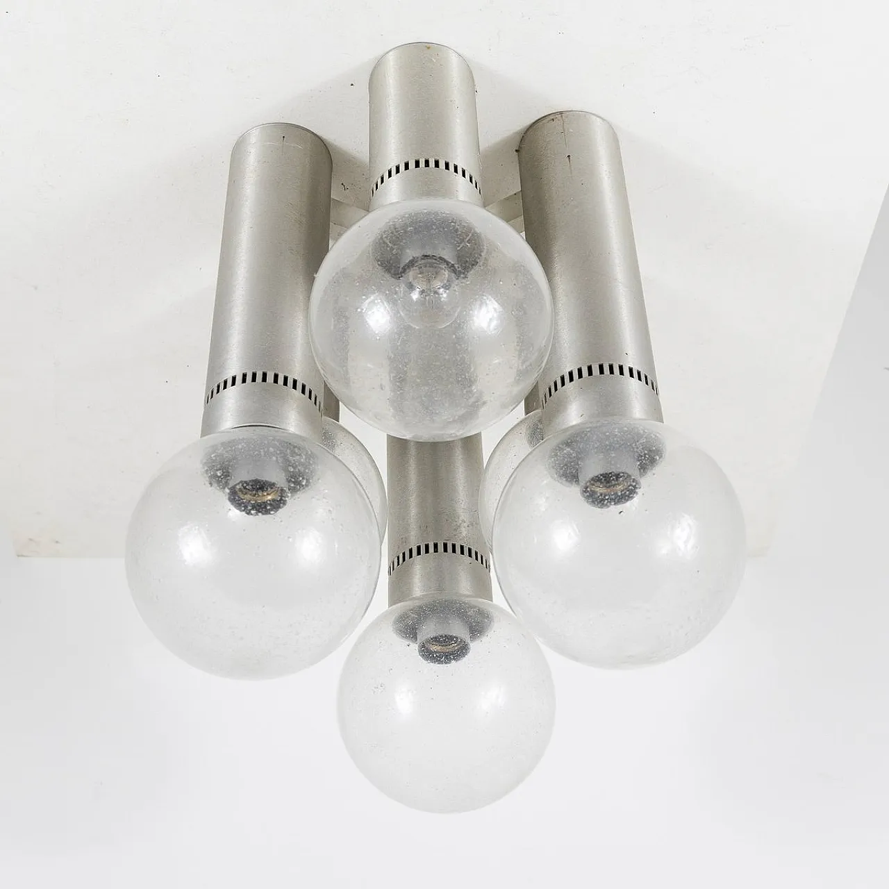 Lampadario a 6 luci in metallo e vetro, anni '70 4