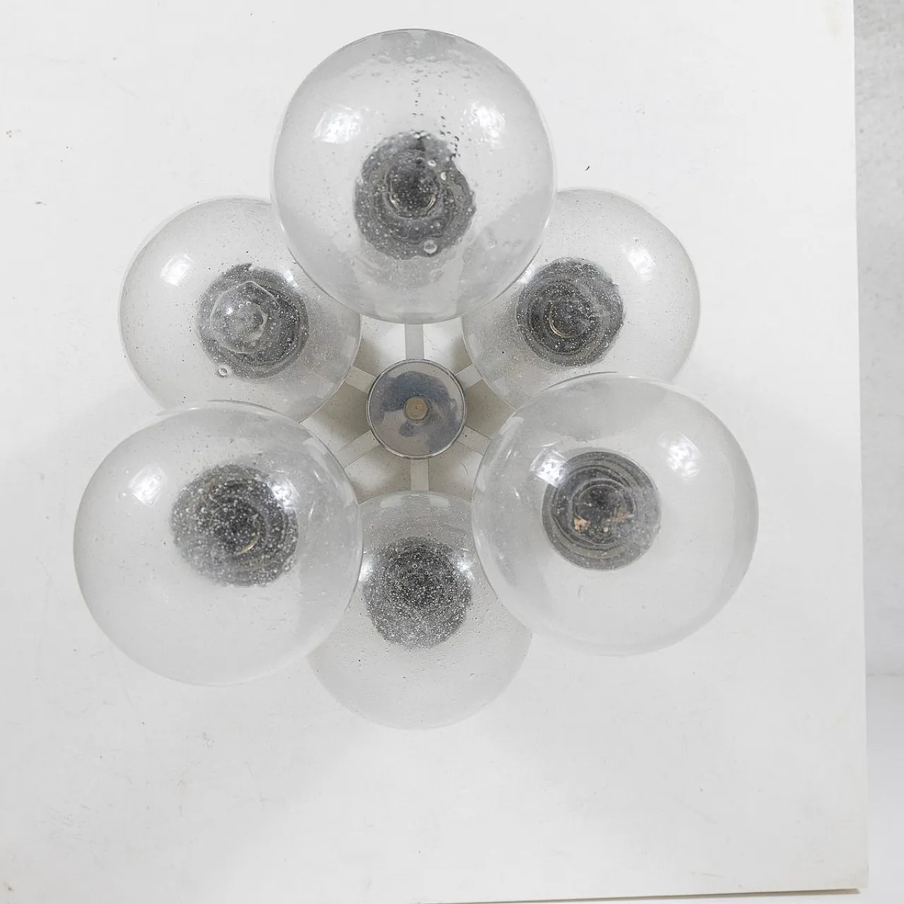 Lampadario a 6 luci in metallo e vetro, anni '70 6
