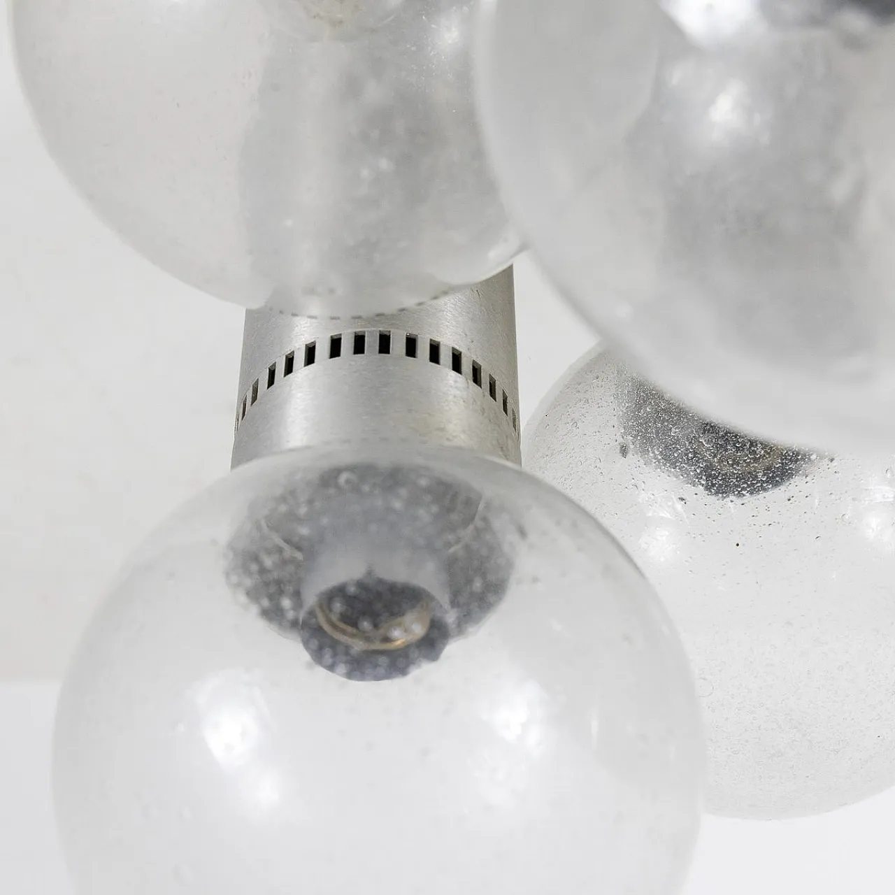 Lampadario a 6 luci in metallo e vetro, anni '70 7