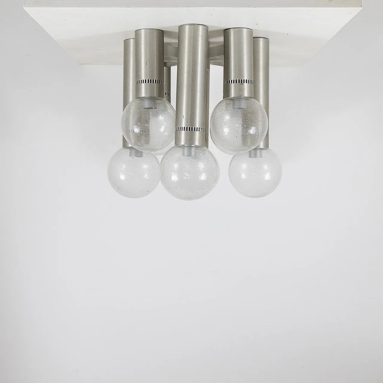 Lampadario da soffitto in metallo e vetro, anni '70 1