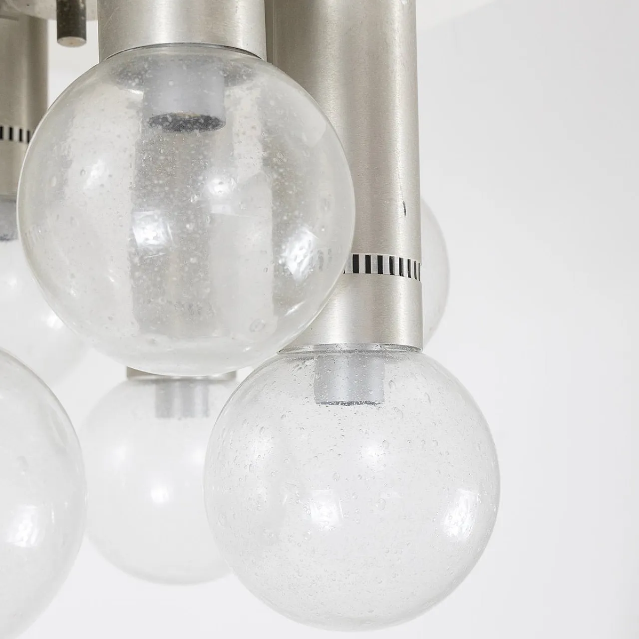 Lampadario da soffitto in metallo e vetro, anni '70 2