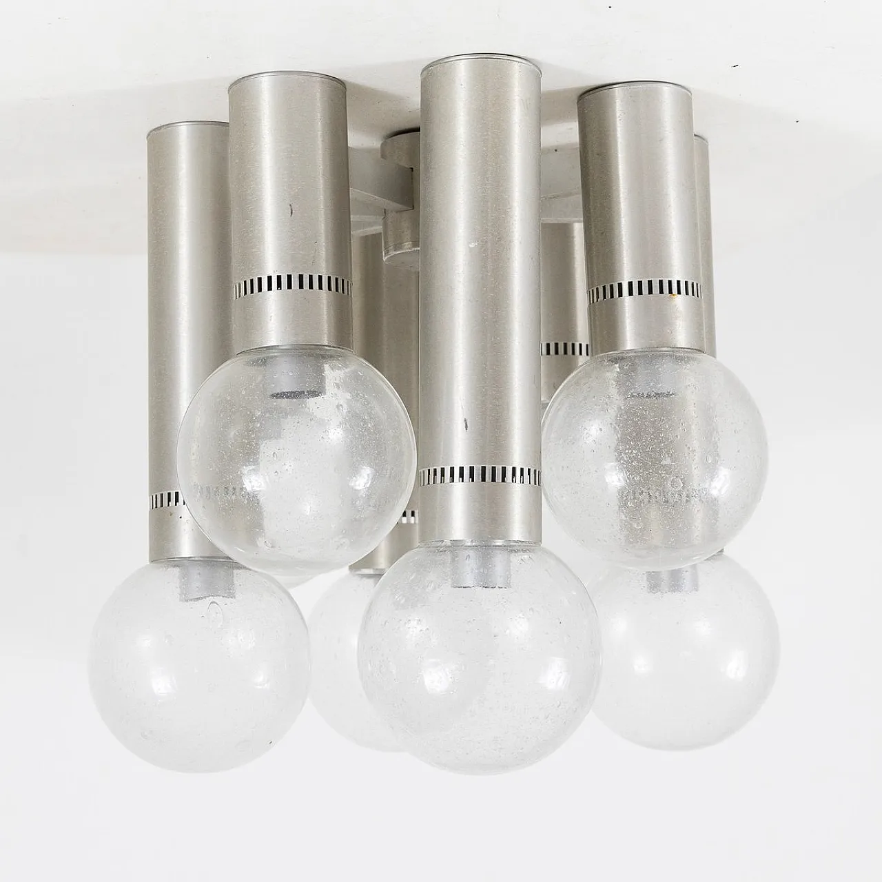 Lampadario da soffitto in metallo e vetro, anni '70 4
