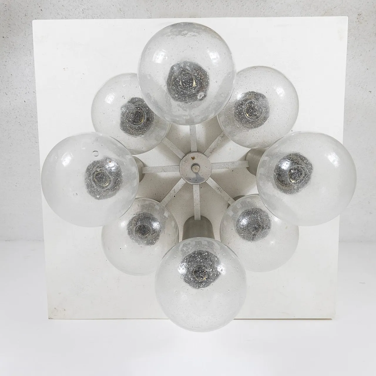 Lampadario da soffitto in metallo e vetro, anni '70 6