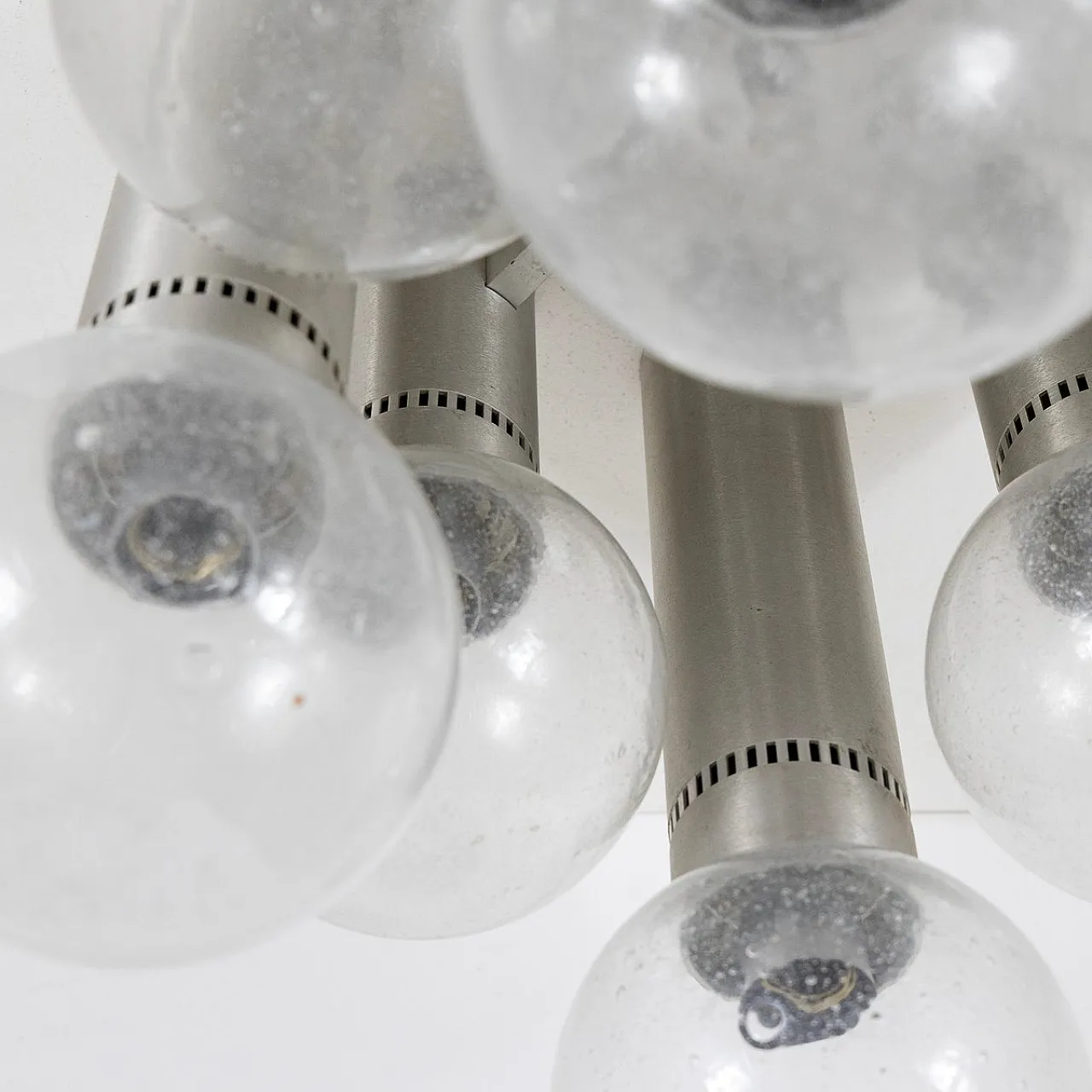 Lampadario da soffitto in metallo e vetro, anni '70 7
