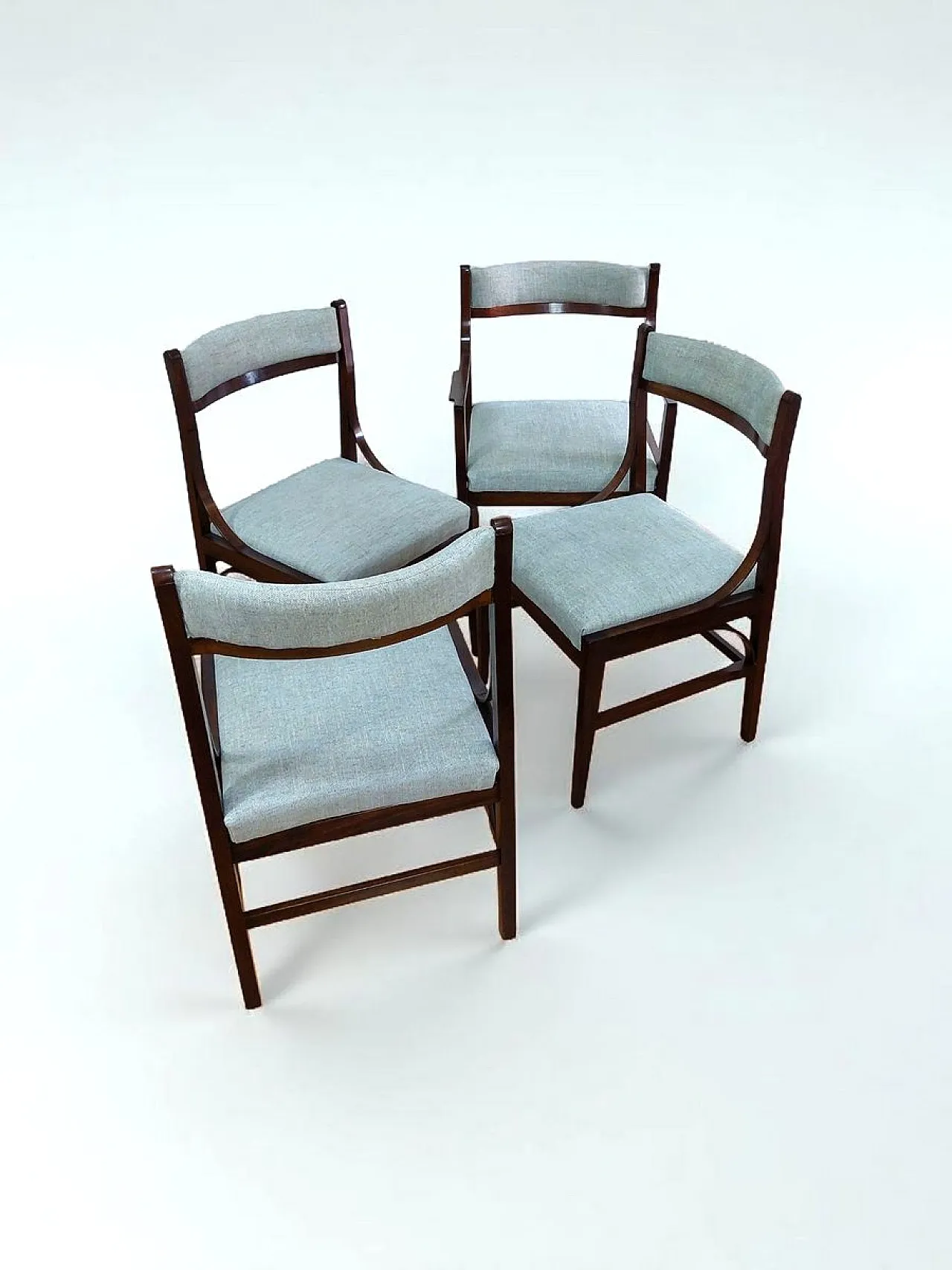 4 Wooden and fabric dining chairs, 1950s 1