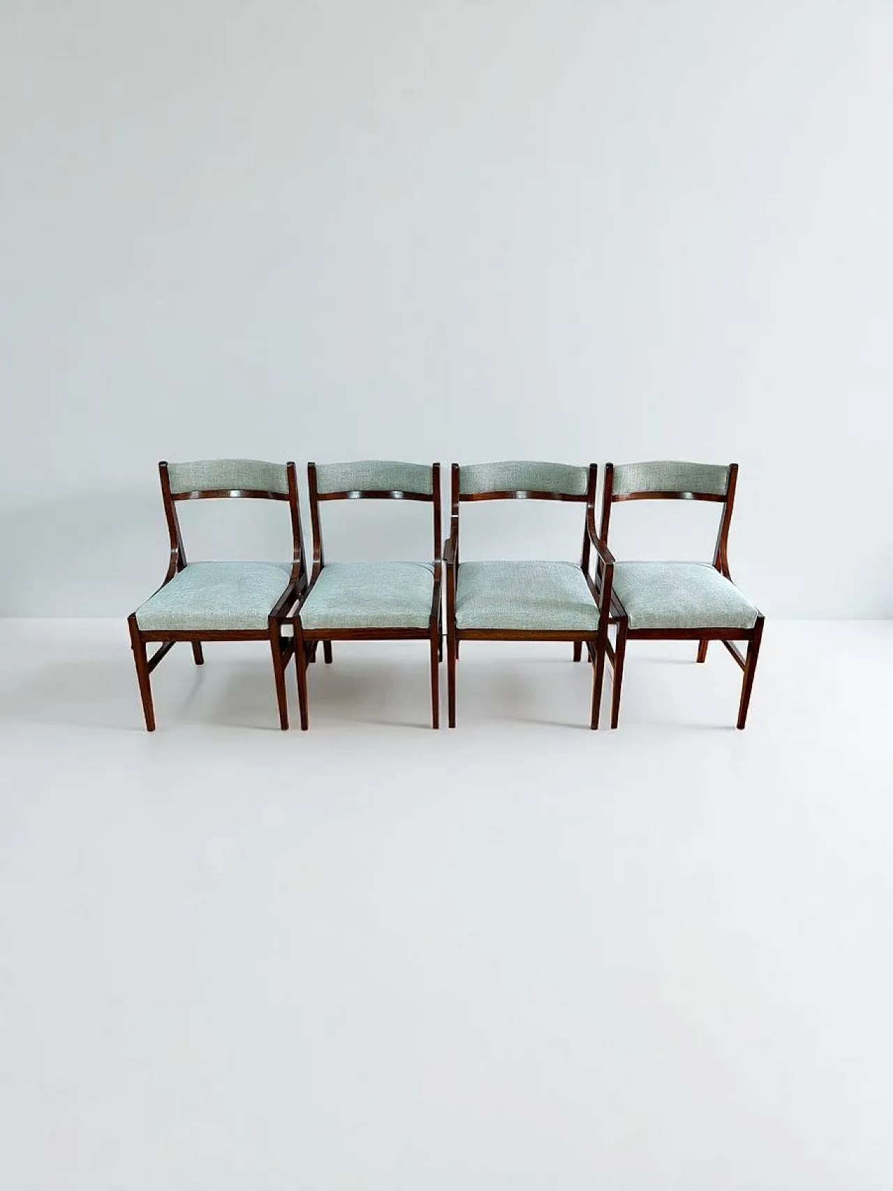 4 Wooden and fabric dining chairs, 1950s 6