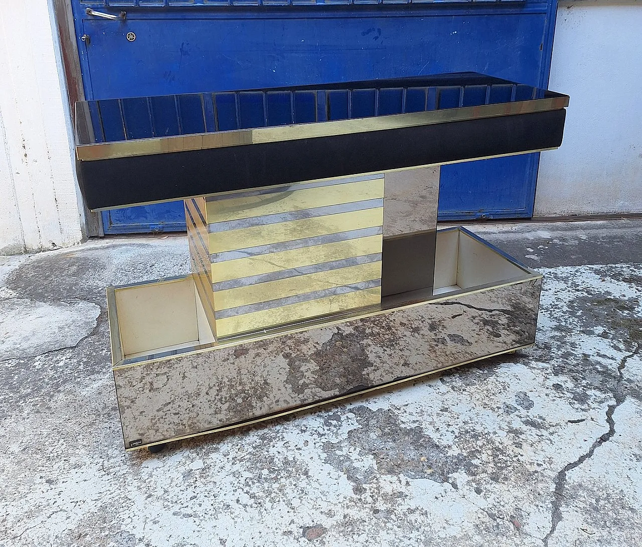 Bar cabinet in wood, brass and glass by Stilglass Donati, 1970s 1