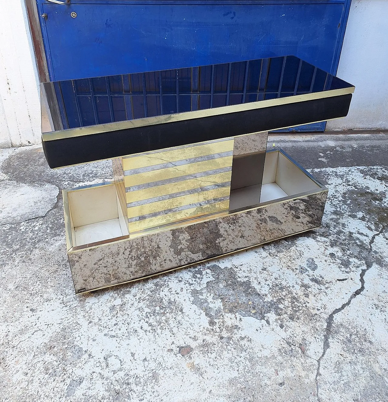 Bar cabinet in wood, brass and glass by Stilglass Donati, 1970s 3