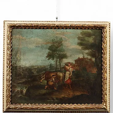 Paesaggio con Figure, olio su tela, '700