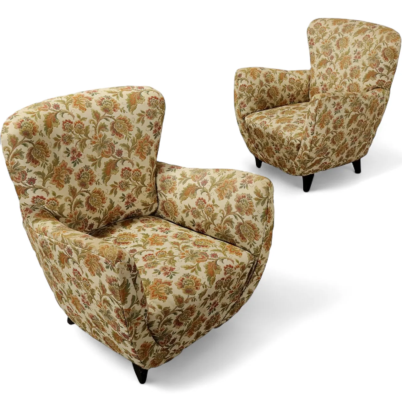 Pair of armchairs with jacquard fabric, 20th century 11