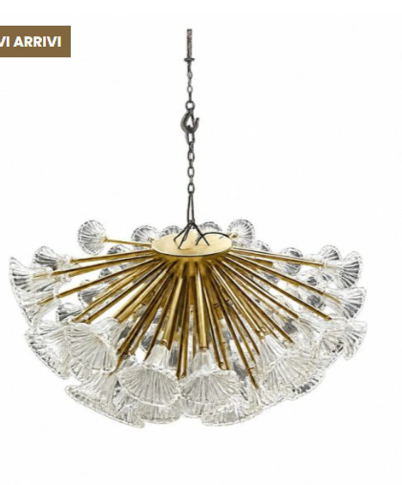 Glass and gilded brass chandelier, 1970s 1