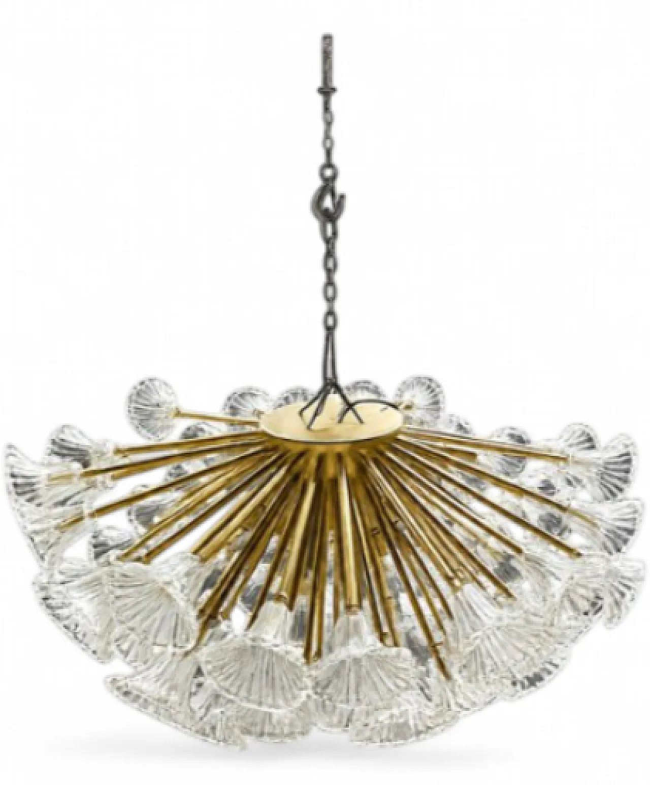 Glass and gilded brass chandelier, 1970s 9