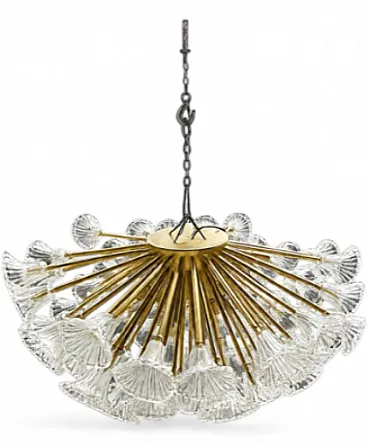 Glass and gilded brass chandelier, 1970s