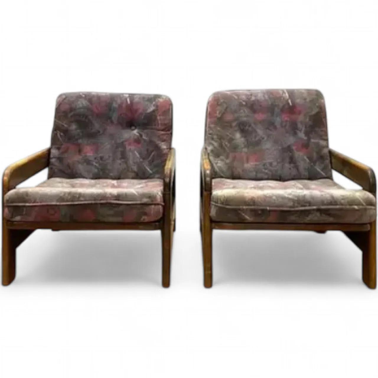 Coppia di poltrone con struttura in legno, anni '70 8