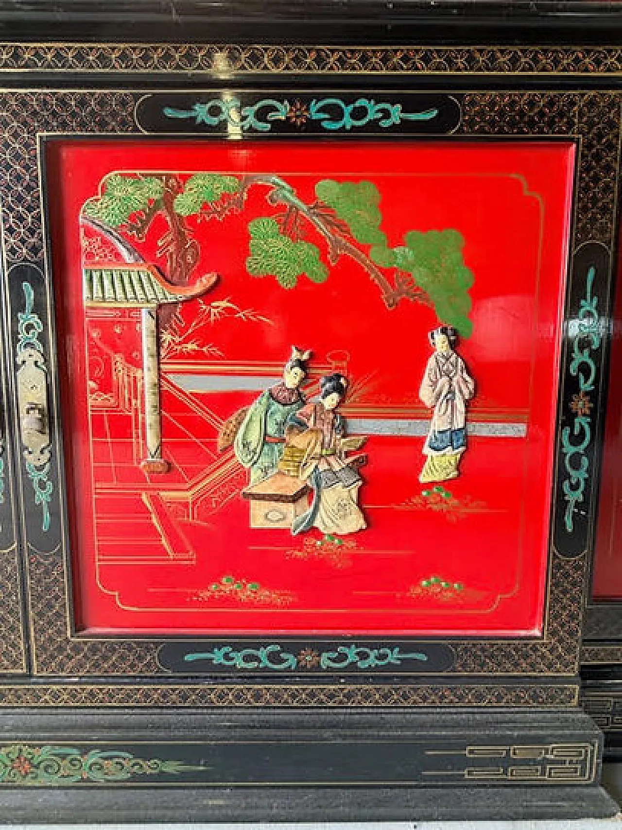 Credenza a doppio corpo in lacca rossa e nera, '900 6