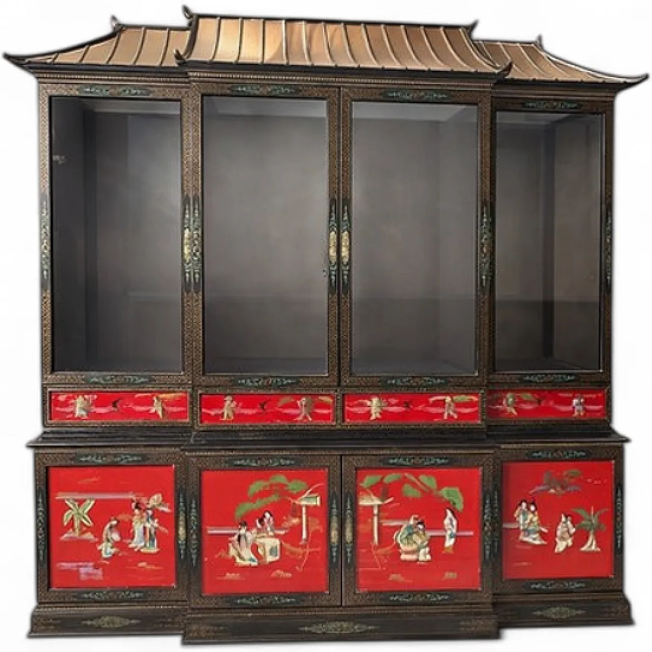 Credenza a doppio corpo in lacca rossa e nera, '900 8