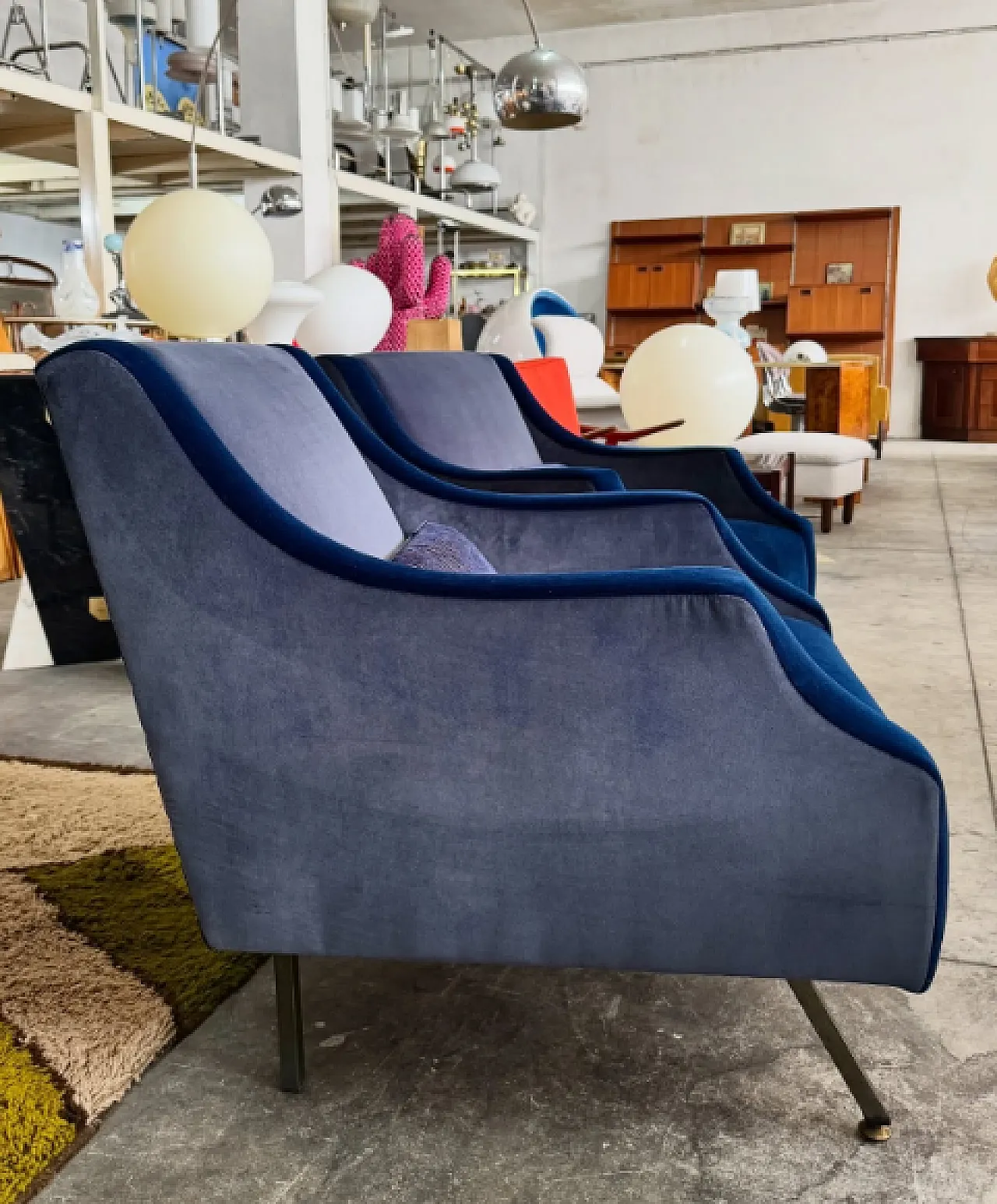 Pair of velvet and metal lounge chairs, 1960s 3