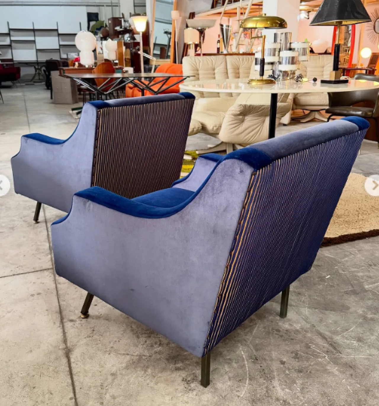Pair of velvet and metal lounge chairs, 1960s 6