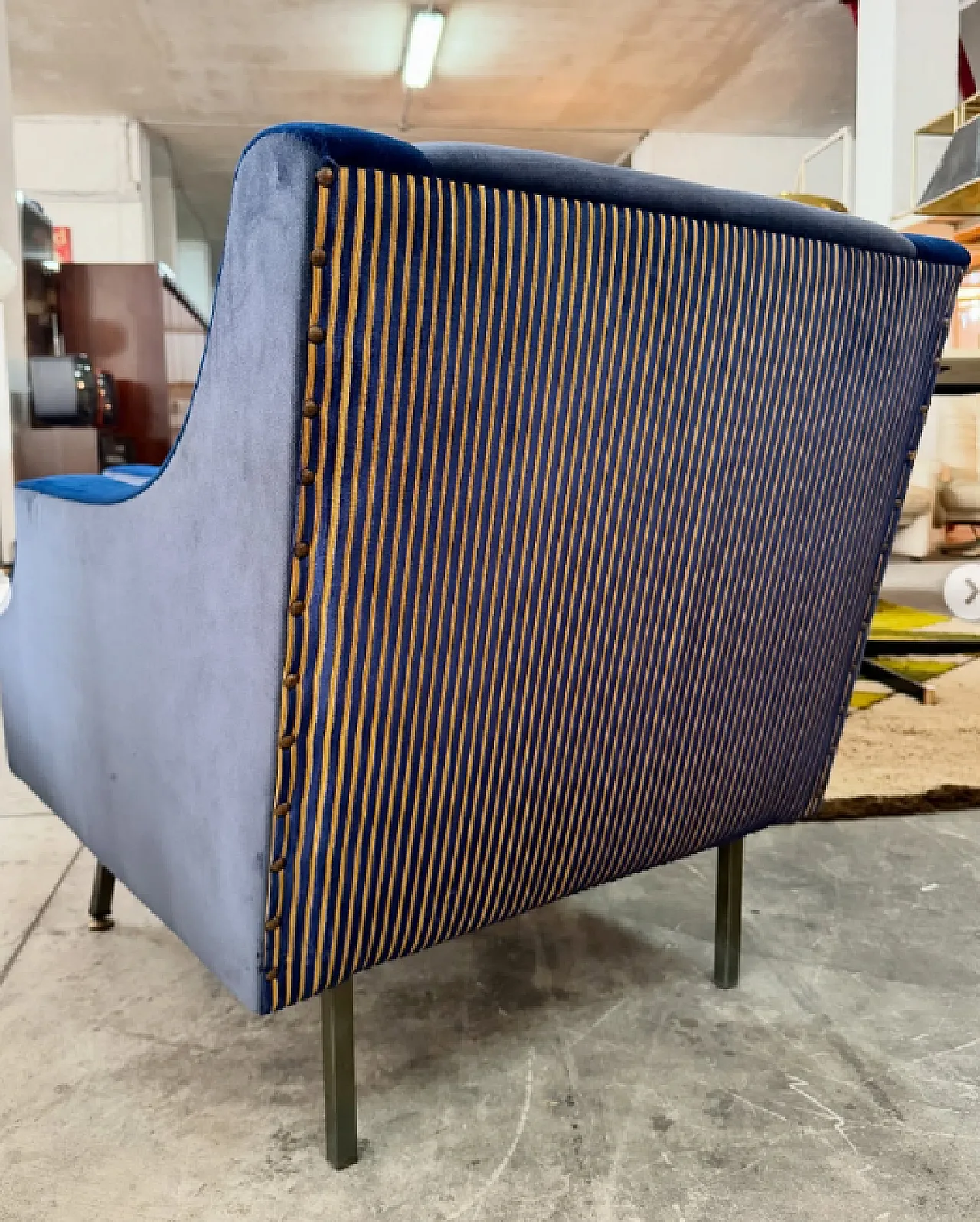 Pair of velvet and metal lounge chairs, 1960s 7