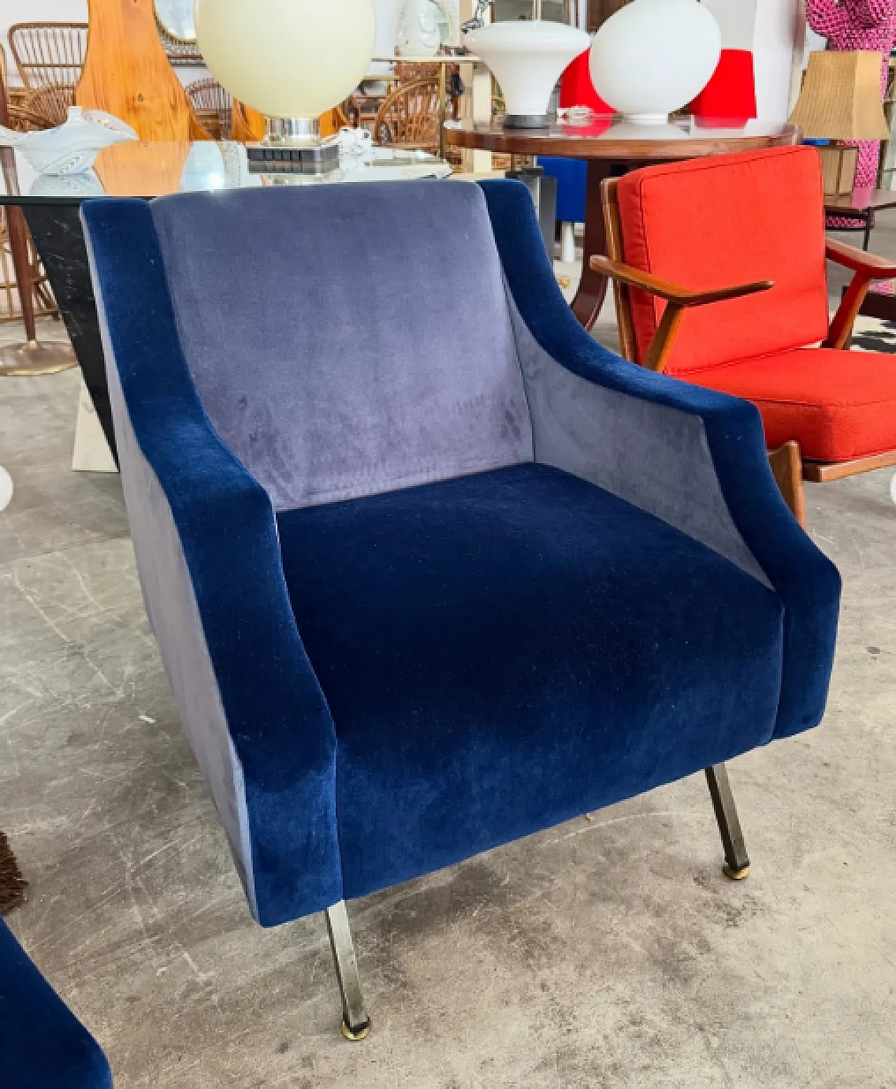 Pair of velvet and metal lounge chairs, 1960s 8