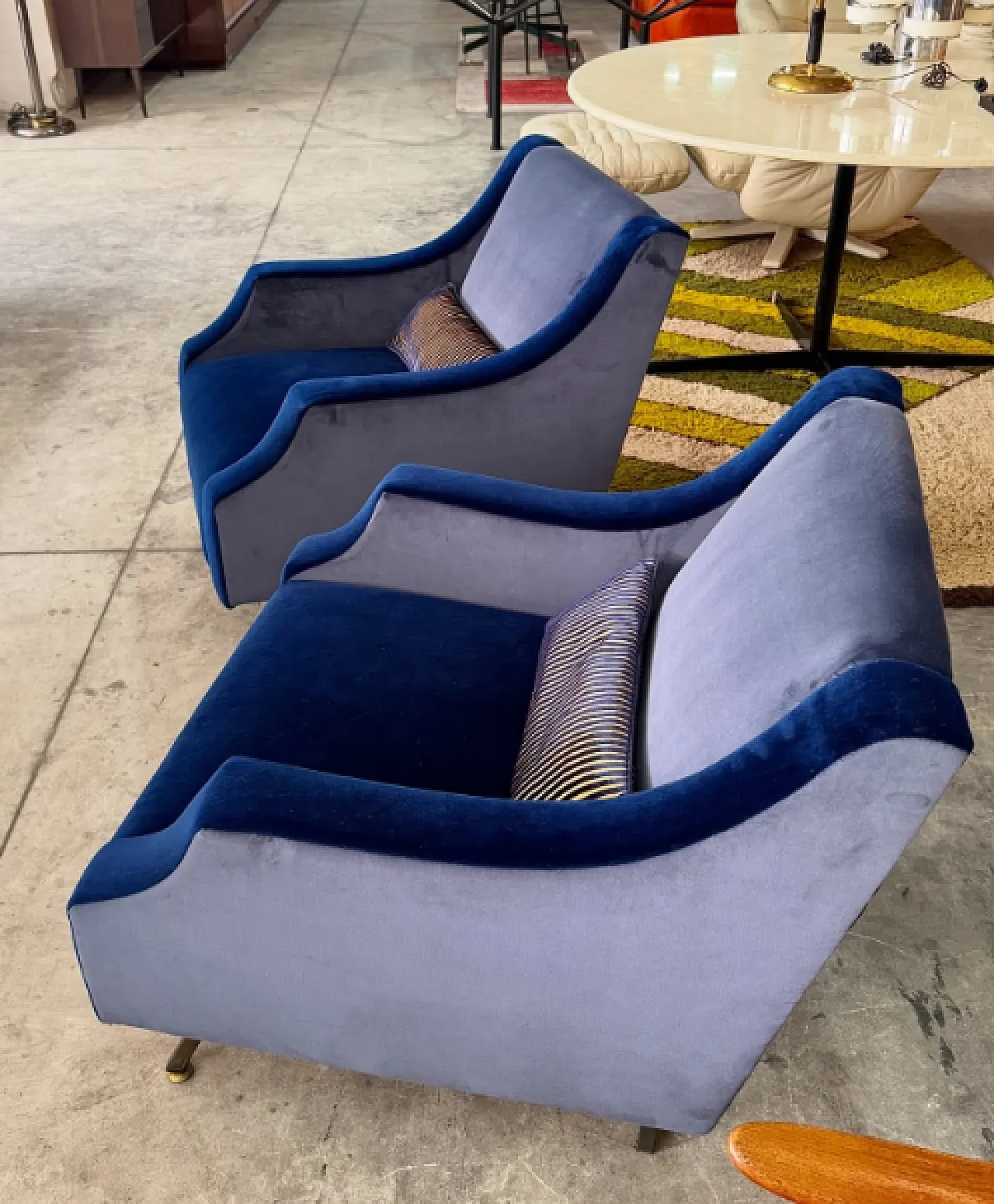 Pair of velvet and metal lounge chairs, 1960s 9