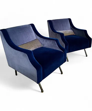 Pair of velvet and metal lounge chairs, 1960s