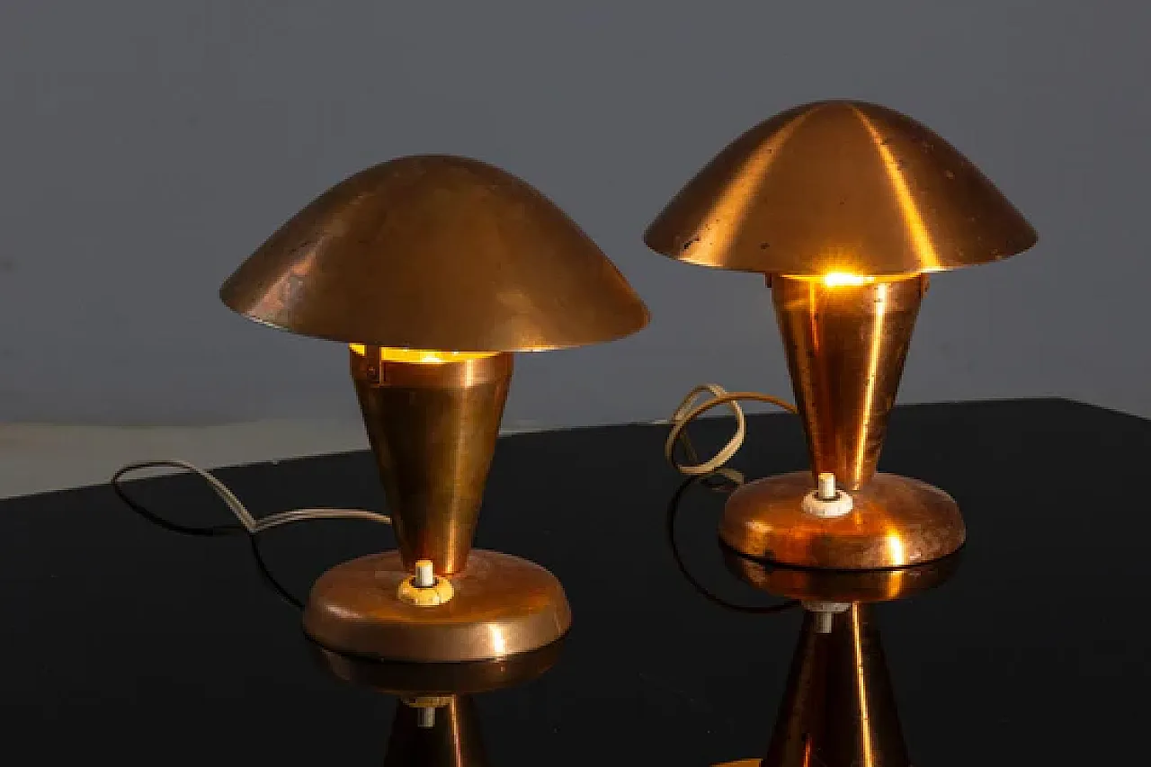 Coppia di lampade da tavolo in rame di Vladimir Havel Kovona, anni '60 3