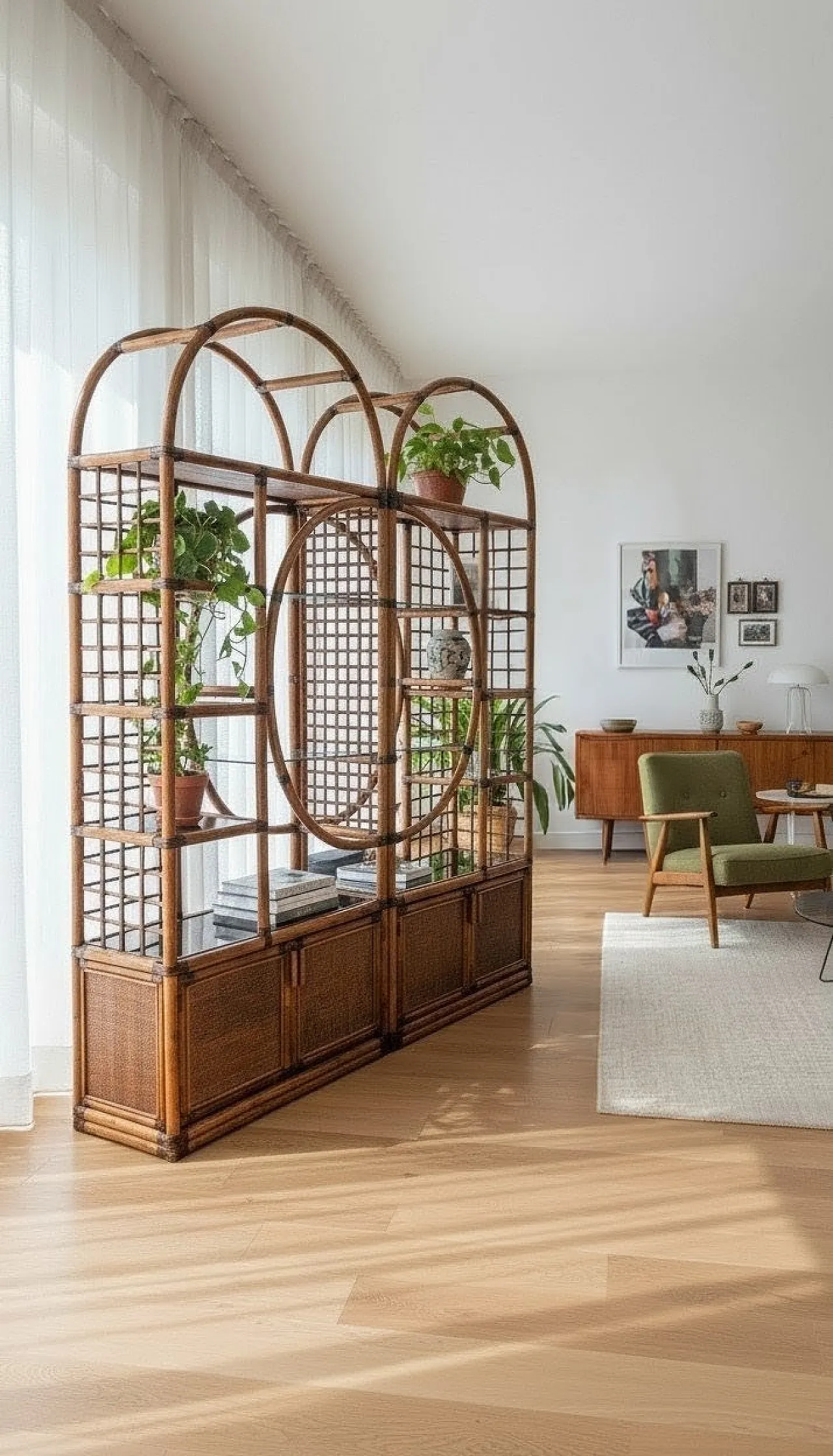 Bamboo and smoked glass bookcase, 1970s 3