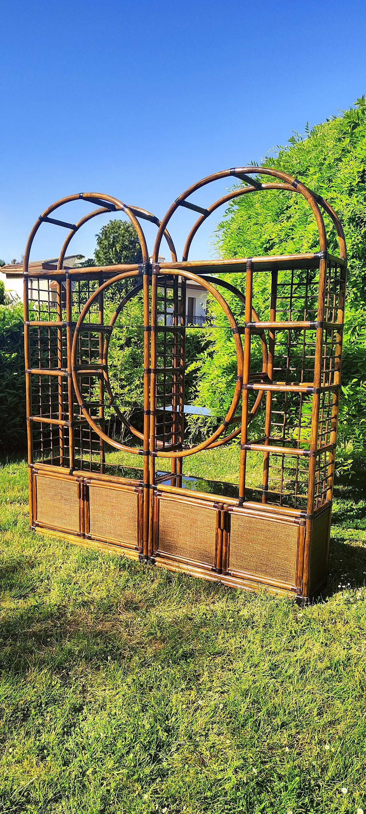 Bamboo and smoked glass bookcase, 1970s 4