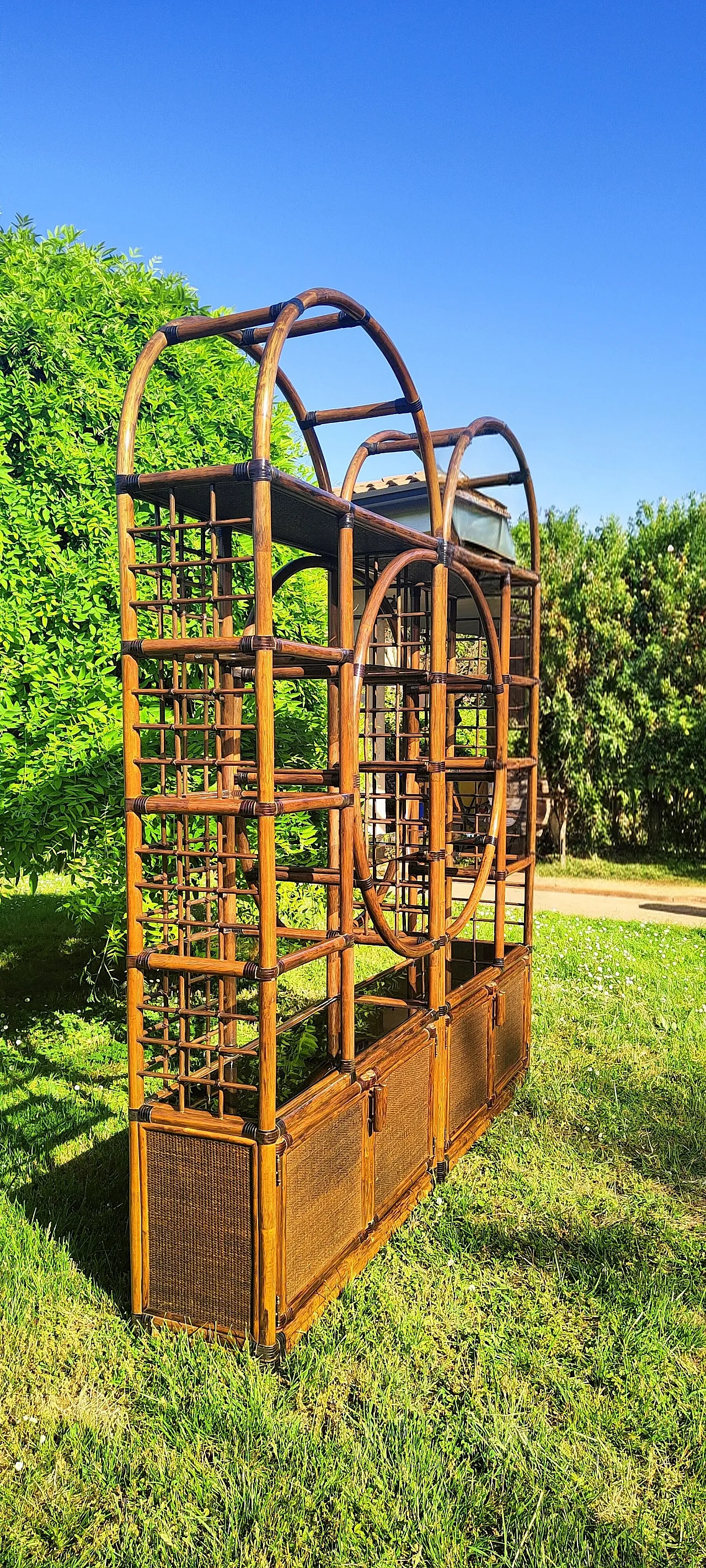 Bamboo and smoked glass bookcase, 1970s 5