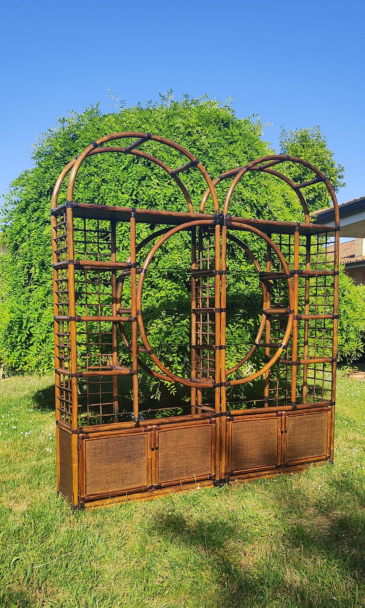 Bamboo and smoked glass bookcase, 1970s 6