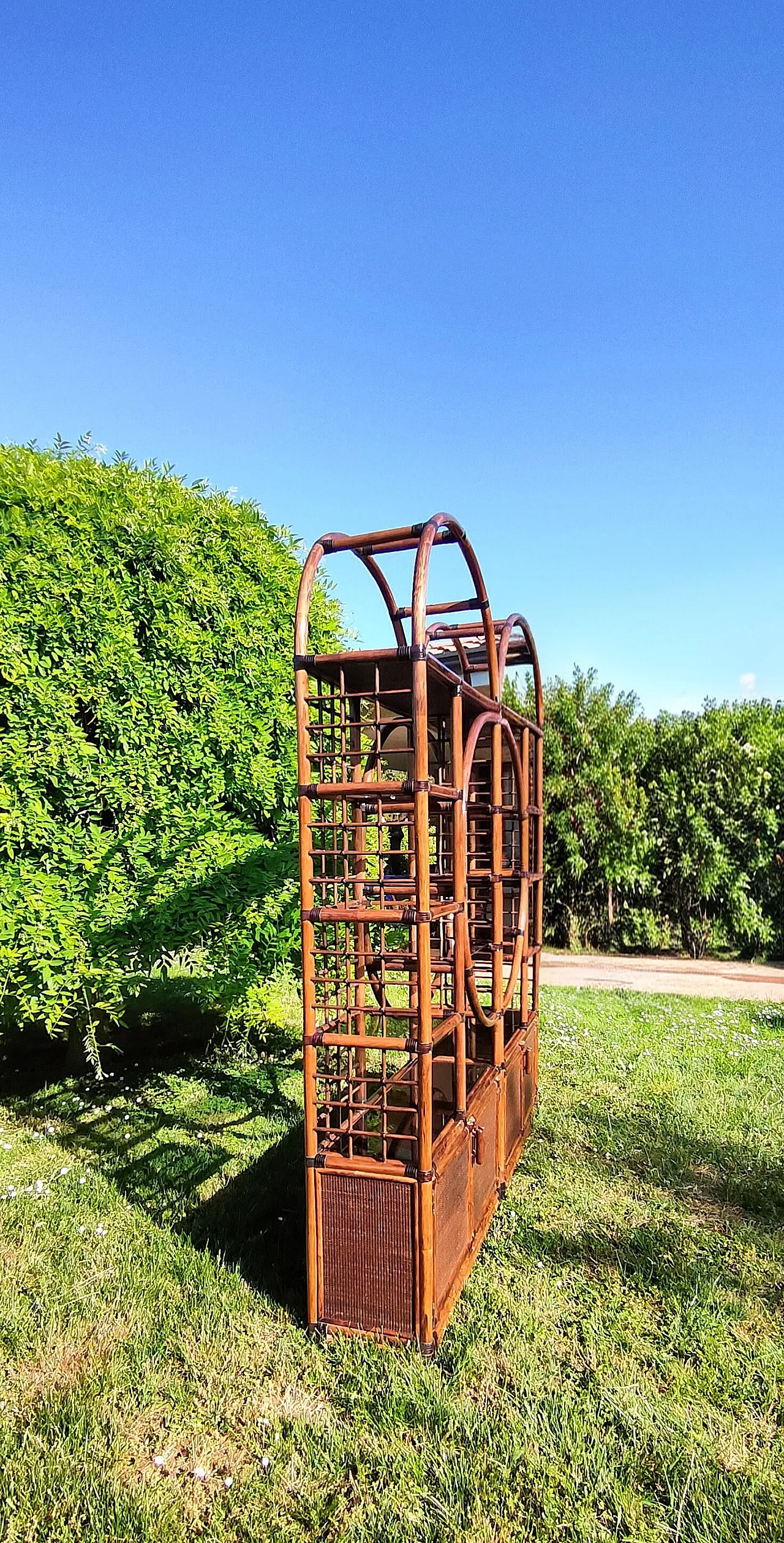 Bamboo and smoked glass bookcase, 1970s 7