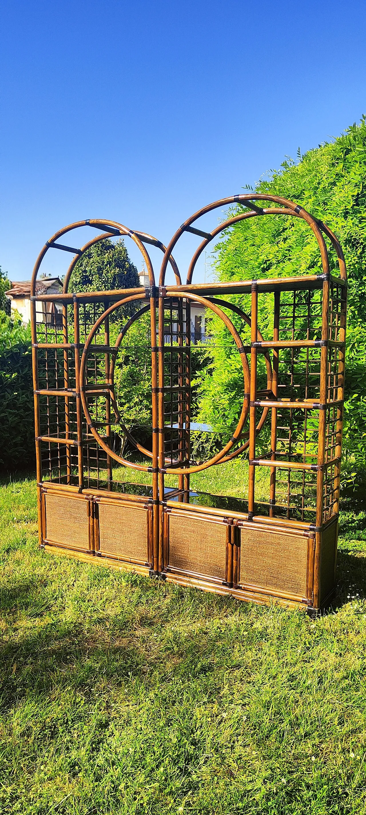 Bamboo and smoked glass bookcase, 1970s 8